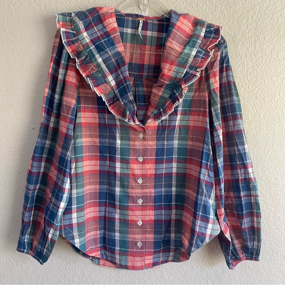 Free People Amanat Molly Ruffle Top Long Sleeve Emphasized Collar NWOT